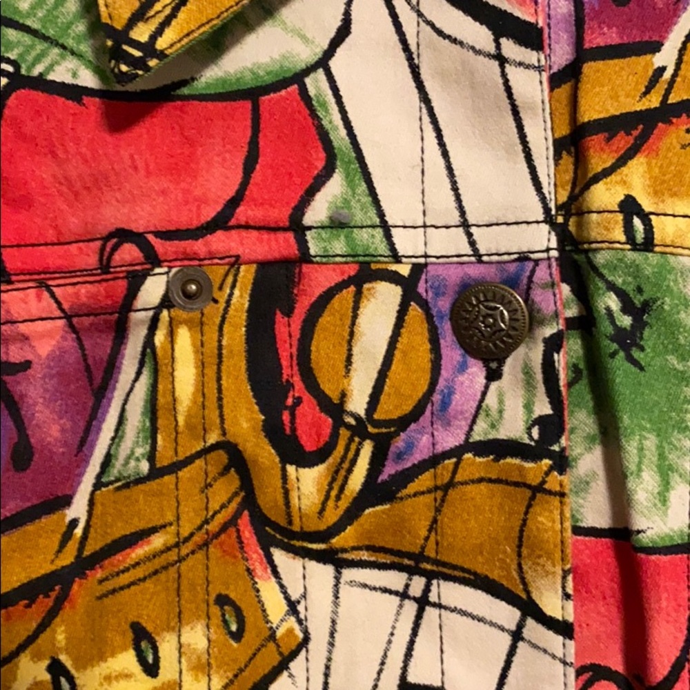 Funky Denim Style Jacket Music Inspired Art L - Picture 3 of 7